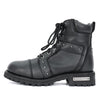 Hot Leathers ladies 7-inch tall zip-up and lace-up studded boots, black leather with metal stud accents and rugged design.