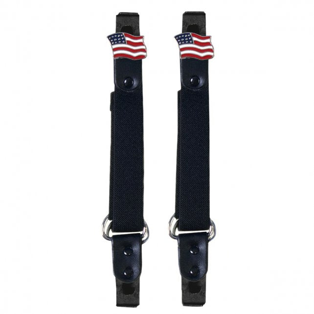 Hot Leathers American flag motorcycle boot clips, durable riding pant clips with patriotic design, for secure gear on the road.