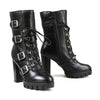 Milwaukee Leather Women's black leather platform boots with buckle accents and lace-up closure, stylish and sturdy footwear.