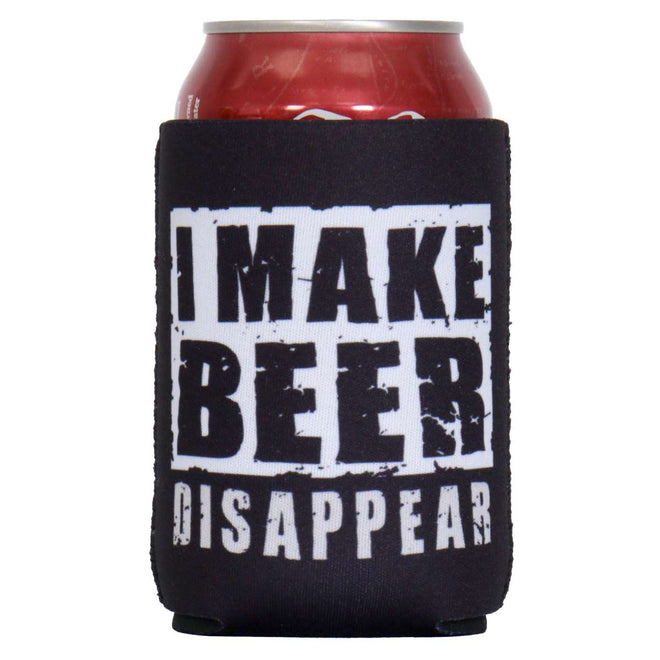Hot Leathers I Make Beer Disappear can wrap sleeve featuring bold design, fits standard cans and bottles.