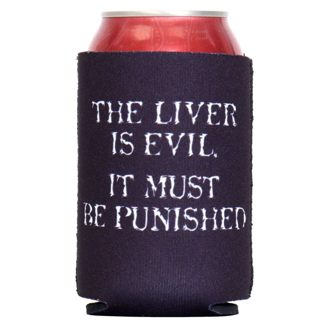 Hot Leathers Punish The Liver can wrap sleeve for cans and bottles, featuring bold graphic design and vibrant colors.