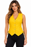 Women's Yellow Leather Motorcycle Vest with Lace-Up Sides – Classic Biker Style | HL14501