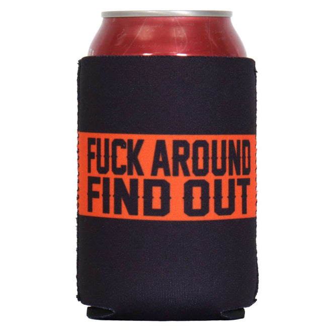 Hot Leathers F Around and Find Out can wrap, a stylish can and bottle sleeve with bold design, fits standard cans and bottles.