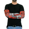 Hot Leathers Celtic Cross arm sleeve, detailed black and white design, stretchy fabric, worn on the arm for style and protection.