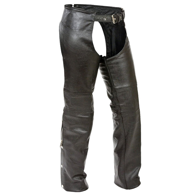 Kids' black leather chaps from Hot Leathers, classic style, with adjustable straps and durable leather construction.