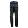 Back view of Hot Leathers Women's Shade black leather motorcycle chaps, featuring premium quality and detailed stitching.