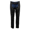 Hot Leathers Women's Shade black leather motorcycle chaps with front view, premium USA-made leather, designed for riding comfort.