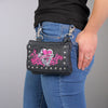 Hot Leathers embroidered black clip pouch with heart banner design, ideal for clips, thigh, fan, or bag use.