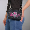 Hot Leathers embroidered black clip pouch with heart design, ideal for thigh, fan, or bag attachment.
