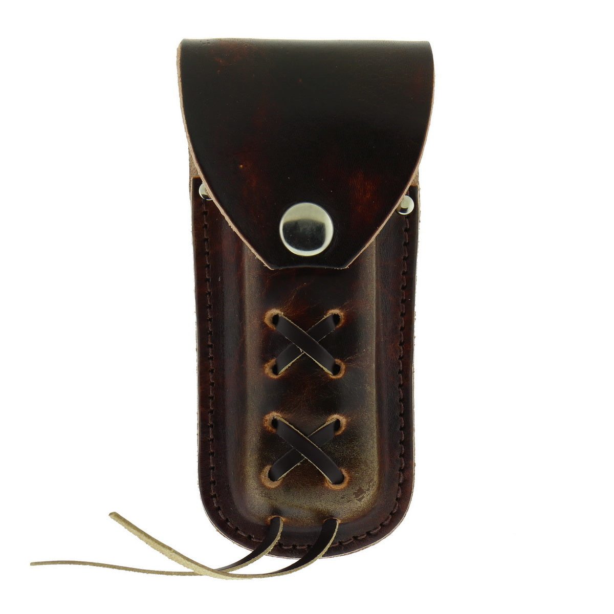 Hot Leathers brown leather laced knife case accessory with detailed stitching and compact design.