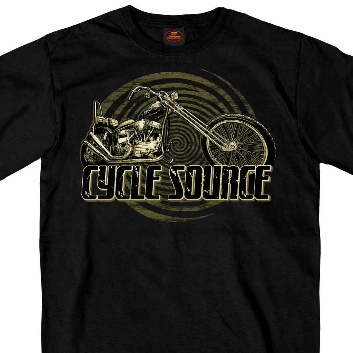 Black men's chopper T-shirt from Hot Leathers featuring official Cycle Source Magazine design, perfect for motorcycle event enthusiasts.