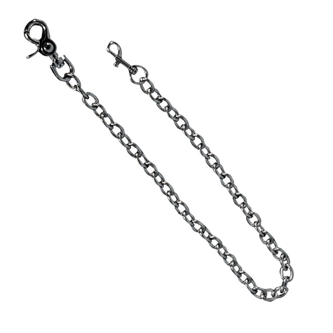 Hot Leathers Metal Clip Wallet Chain attached to a rugged leather wallet, designed for secure connection and style.