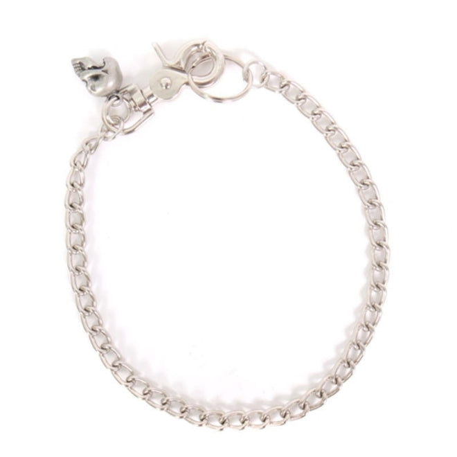 Hot Leathers Skull Charm 18-inch wallet chain featuring a detailed skull design, made of durable metal and ideal for motorcycle accessories.