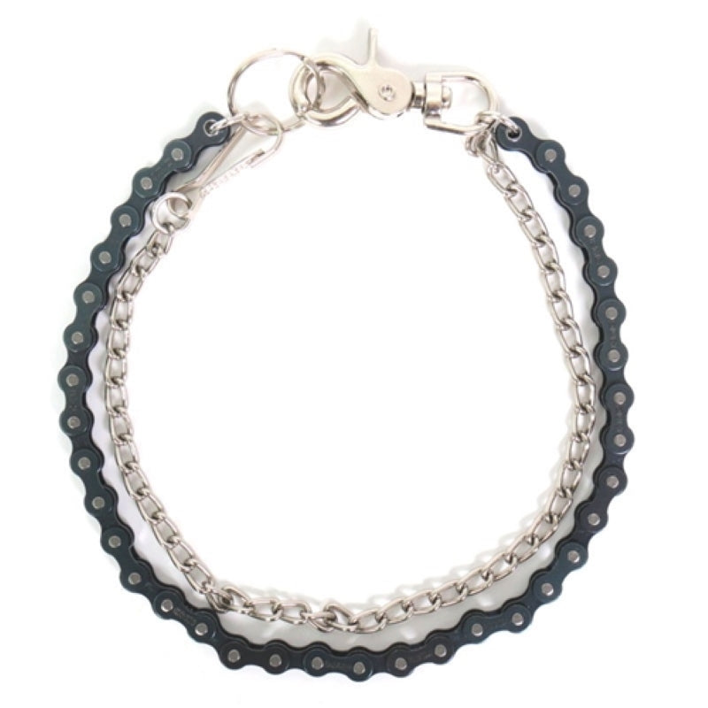 Hot Leathers double bike link wallet chain in black and silver, 18 inches long, with sturdy metal links for motorcycle-style accessories.