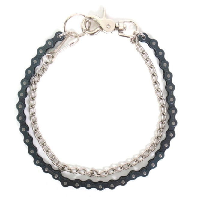 Hot Leathers double bike link wallet chain in black and silver, 18 inches long, with sturdy metal links for motorcycle-style accessories.