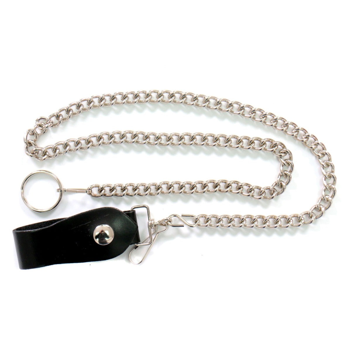 Hot Leathers CWA1042 30-inch wallet chain with key ring, durable metal chain for wallets and keys, black finish.