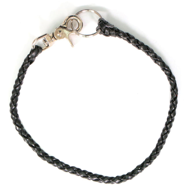 Hot Leathers 18-inch braided leather wallet chain with metal clasp, designed for durability and style.
