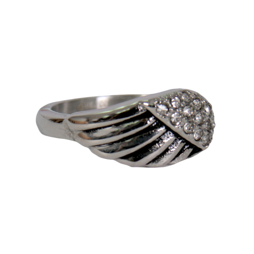 Hot Leathers women's silver stainless steel ring with diamond angel wing design, stylish accessory for fashion and jewelry enthusiasts.
