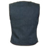 Milwaukee Leather women's blue denim vest with V-neck collar, casual sleeveless vest for women, front button closure.
