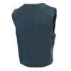 Milwaukee Leather women's blue denim vest with V-neck collar, sleeveless design, and button closure.