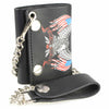 Milwaukee Leather men's 4-inch leather eagle tri-fold wallet with flag design and anti-theft stainless steel chain.