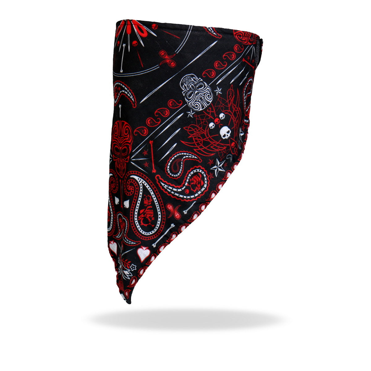 Hot Leathers red paisley face and neck warmer, stylish safety face wrap for warmth and protection.