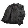 Men's black motorcycle leather jacket by FIRST MFG, Nemesis FIM295CDMZ, with classic design and protective features.