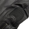 Men's black motorcycle leather jacket by FIRST MFG, Nemesis FIM295CDMZ, featuring a classic design with zippered pockets and rugged style.