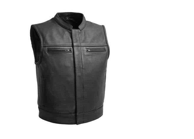Men's leather Lowrider vest by FIRST MFG, features durable leather construction and motorcycle style design.