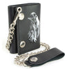 Milwaukee Leather men's 4-inch flaming eagle tri-fold leather wallet with anti-theft stainless steel chain.