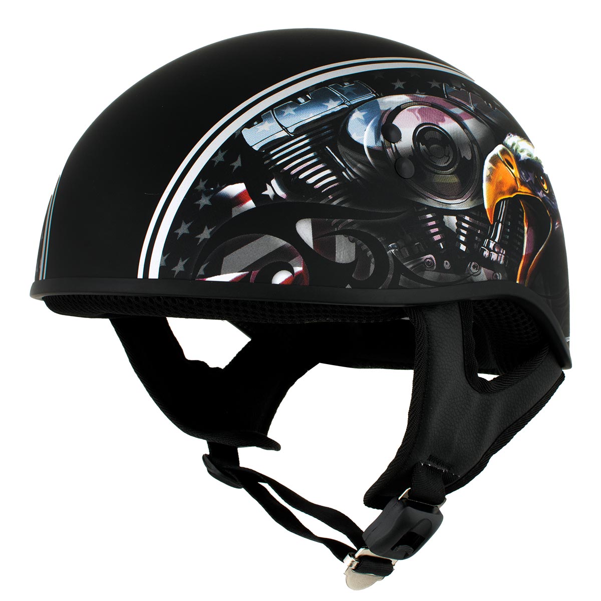 female motorcycle half helmets dot approved Hot Leathers HLD1023 V-Twin Eagle Flat Black Motorcycle DOT Skull Cap Half Helmet Biker