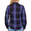 Hot Leathers Voodoo flannel long sleeve shirt for ladies, featuring a bold black and white Voodoo design and classic button-up style.