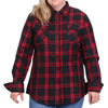 Hot Leathers Ladies black and red flannel long sleeve shirt with button front and classic plaid pattern.