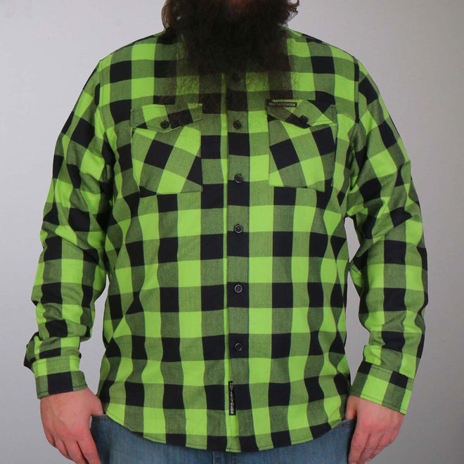 Black and green long sleeve flannel shirt by Hot Leathers, men's textile clothing with a casual, comfortable design.