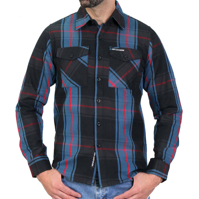 Hot Leathers men's long sleeve flannel shirt, The King design, featuring a classic plaid pattern and button-up front.