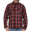 Men's red and gray long sleeve flannel shirt by Hot Leathers, featuring classic plaid textile clothing with button closure and collar.