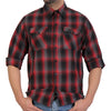 Men's red and gray long sleeve flannel shirt by Hot Leathers, featuring classic textile clothing style and button-up design.