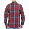 Hot Leathers men's flannel long sleeve shirt in black, gray, and red with a classic plaid pattern, made of soft textile fabric.
