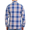 Hot Leathers men's flannel long sleeve shirt in blue, white, and red with a classic plaid pattern, made from soft textile fabric.