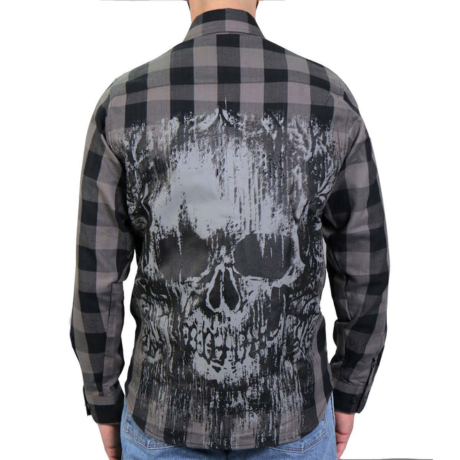 Men's Hot Leathers Grave Rub flannel long sleeve shirt with a dark, rugged design, perfect for casual and biker style outfits.