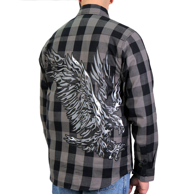 Men's Tribal Eagle flannel long sleeve shirt by Hot Leathers featuring bold tribal eagle design and classic plaid pattern.