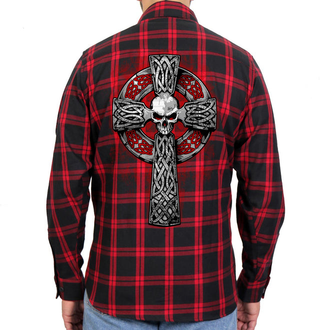 Men's Hot Leathers Celtic Cross flannel long sleeve shirt with bold cross design on soft textile fabric.