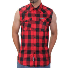 Hot Leathers FLM5001 Menâ€™s Black and Red Sleeveless Cotton Flannel Shirt