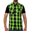 Hot Leathers FLM5002 Menâ€™s Black and Green Sleeveless Cotton Flannel Shirt