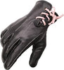 Pink MG7772 Women's 'Laced Wrist' Black and Fuchsia Leather Riding Gloves with Gel Palms