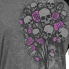 Hot Leathers Ladies gray and black skull bouquet raglan 3/4 sleeve shirt, stylish event-dated shirt with skull design.