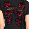 Black V-neck T-shirt for women with rose and wings graphic by Hot Leathers, featuring a stylish and casual design.