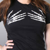 Hot Leathers Ladies Skeleton Hands short sleeve T-shirt with full cut design, featuring skeleton hand artwork on the front.
