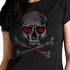 Black Heart Eyes Skull T-shirt for women by Hot Leathers, featuring a bold skull design on the front.