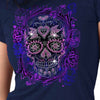 Black sugar skull bling T-shirt for ladies by Hot Leathers, featuring bold skull graphic and stylish design.